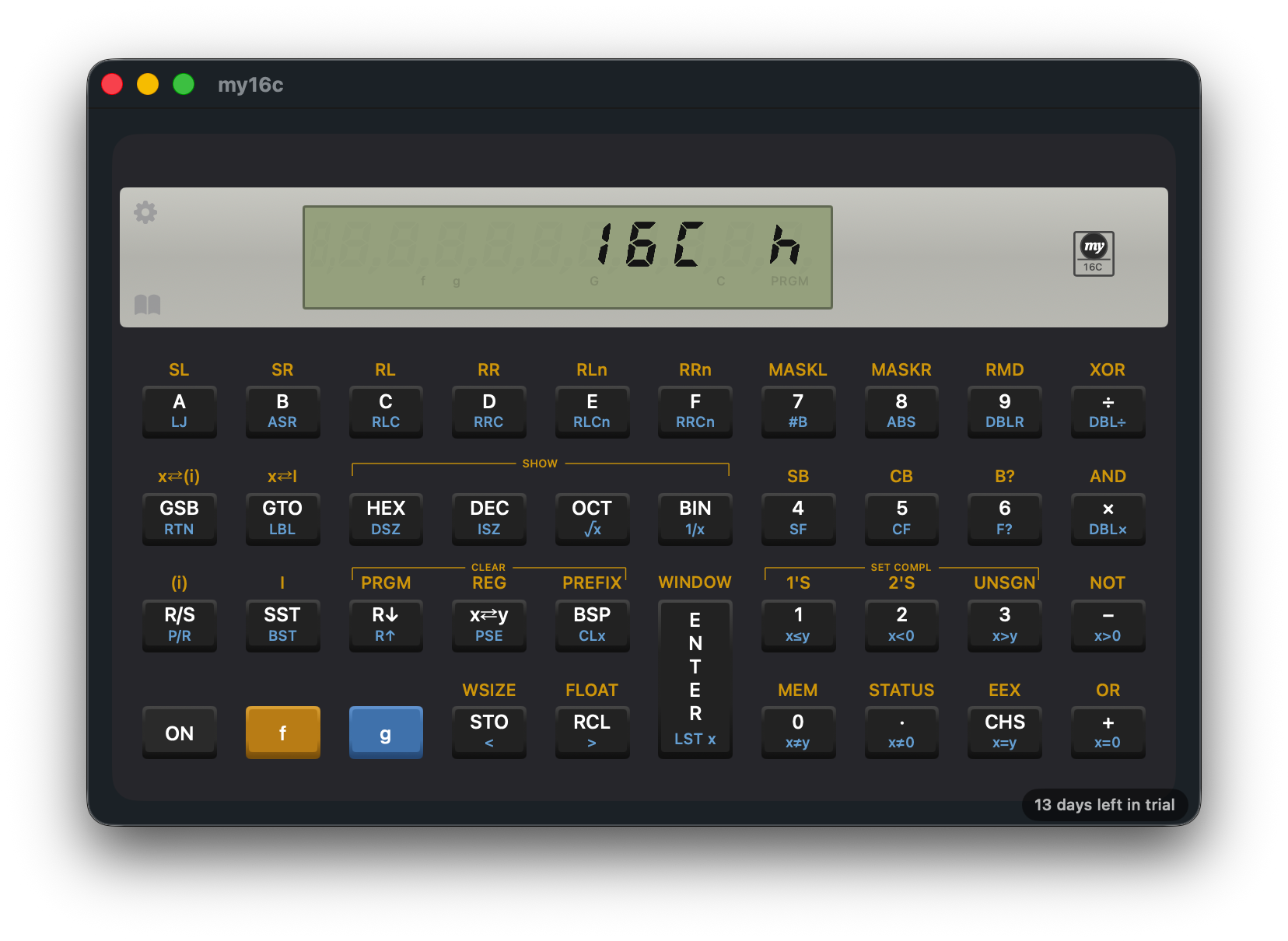 MY16C - HP-16C Microcode Emulator running on macOS